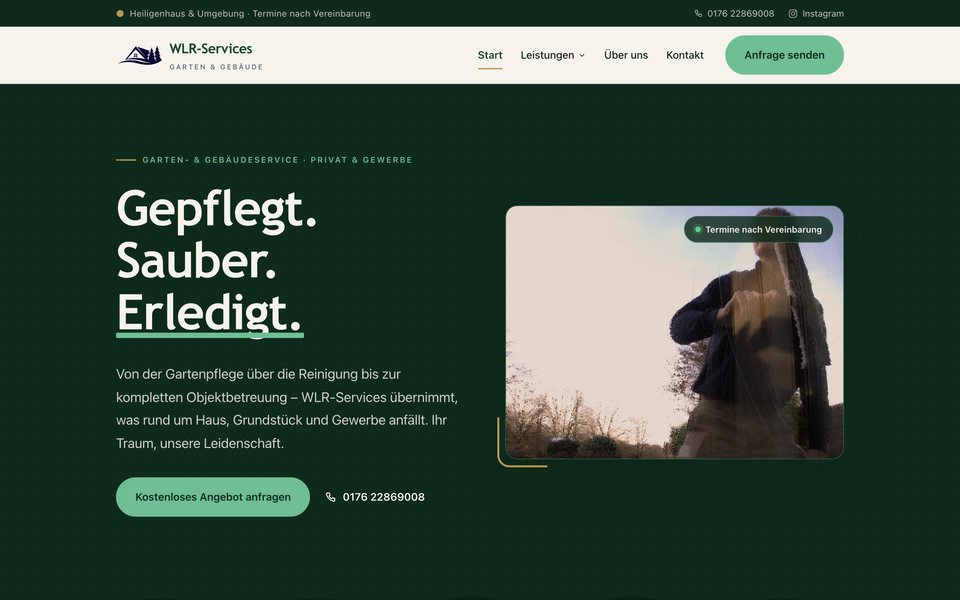 Startseite der Website von WLR Services